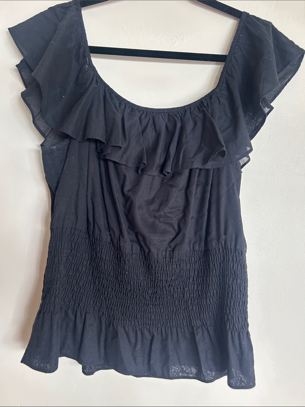 Lauren Ralph Lauren Black Ruffle-Trim Tie Front Top - Picture 5 of 6